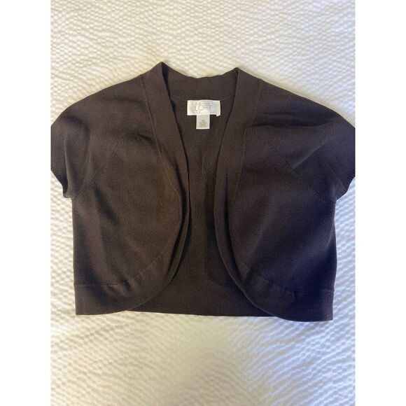 Ann Taylor Loft brown scoop bottom short  open cardigan cap sleeves  size SX - Picture 1 of 7